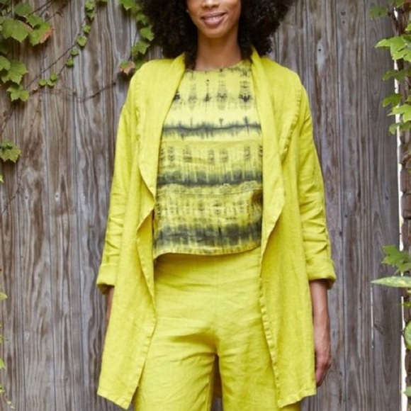 Bryn Walker Linen Yellow and Green Sleeveless Top Bohemian Festival Summer - Picture 7 of 7